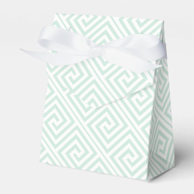 Mint green, white Greek Key pattern wedding Favor Box (Front Side)