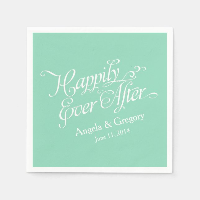 Mint Green White Happily Ever After Wedding Napkin (Front)