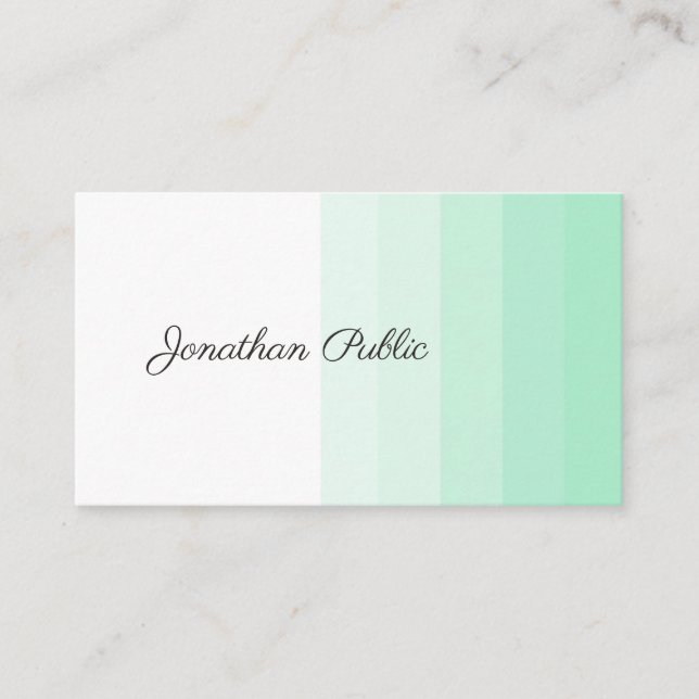 Mint Green White Modern Trendy Handwriting Script Business Card (Front)