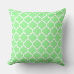 Mint Green White Moroccan Quatrefoil Pattern #5 Throw Pillow