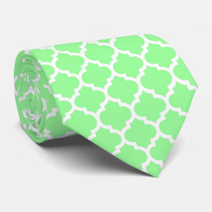 Mint Green White Moroccan Quatrefoil Pattern #5 Tie