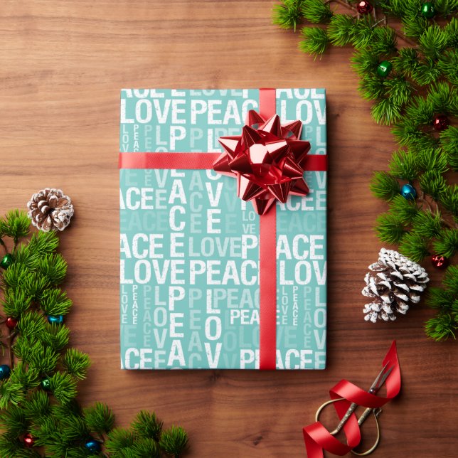 Mint Green White Peace Love    Wrapping Paper (Holiday Gift)