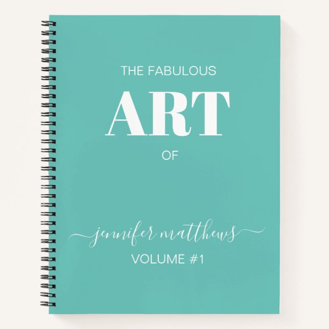 Mint Green White Personalized Sketchbook Your Name Notebook (Front)