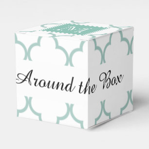 Mint Green, White Quatrefoil   Your Monogram Favor Box