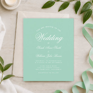 Mint Green White Script Budget Wedding Invitation