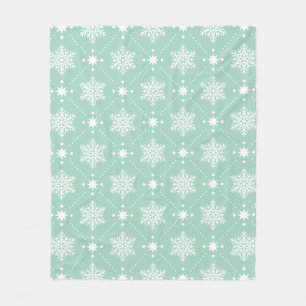 Mint Green White Snowflakes Christmas Pattern Fleece Blanket