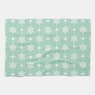 Mint Green White Snowflakes Christmas Pattern Kitchen Towel