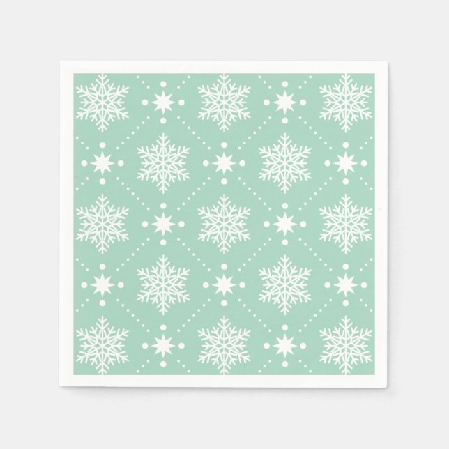 Mint Green White Snowflakes Christmas Pattern Napkin (Front)