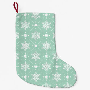 Mint Green White Snowflakes Christmas Pattern Small Christmas Stocking
