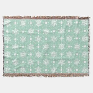 Mint Green White Snowflakes Christmas Pattern Throw Blanket
