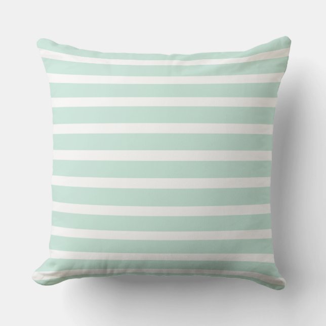 Mint Green & White Striped Lines, Beautiful Summer Throw Pillow (Front)