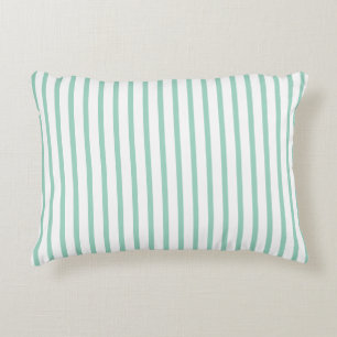 Mint Green White Stripes Salmon Name Accent Pillow