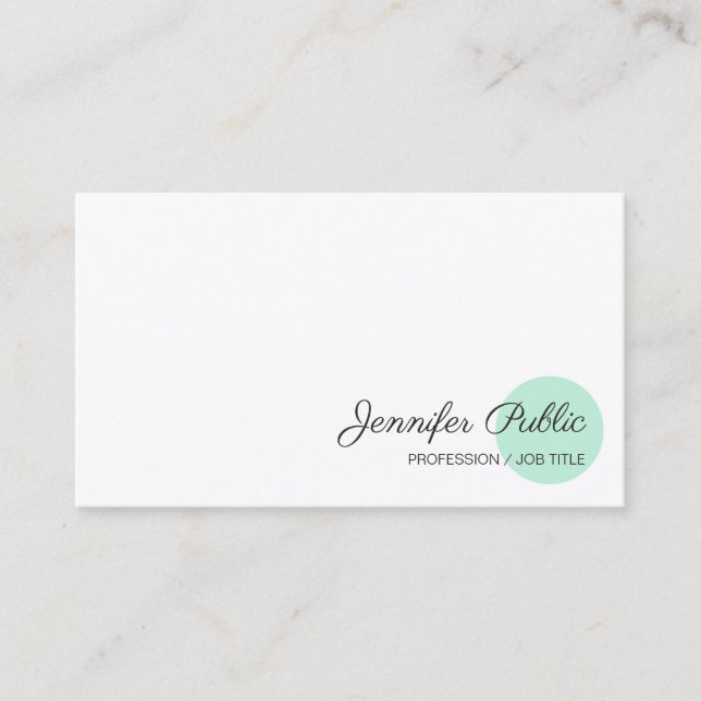 Mint Green White Template Modern Handwriting Business Card (Front)