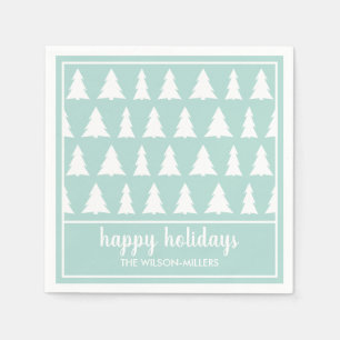 Mint Green White Tree Pattern Name Holiday Party Napkin