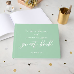 Mint Green White Typography Personalized Wedding Guest Book