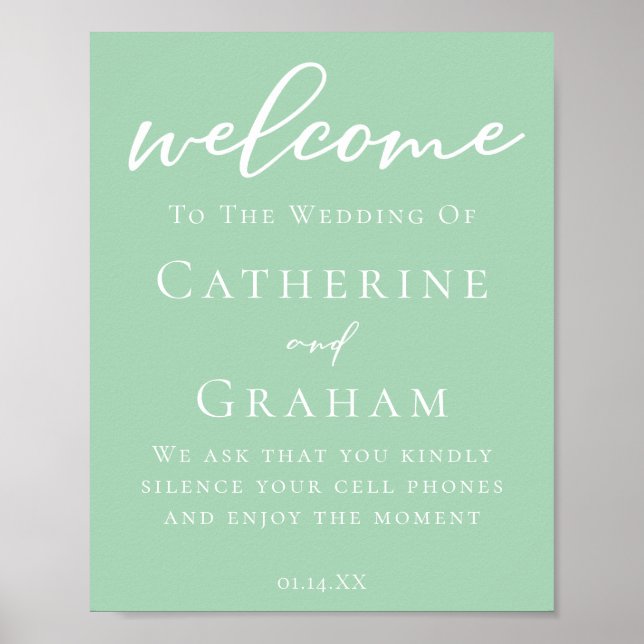 Mint Green White Typography Personalized Wedding Poster (Front)