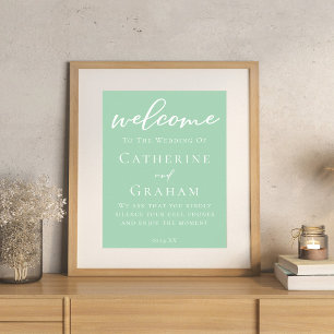 Mint Green White Typography Personalized Wedding Poster
