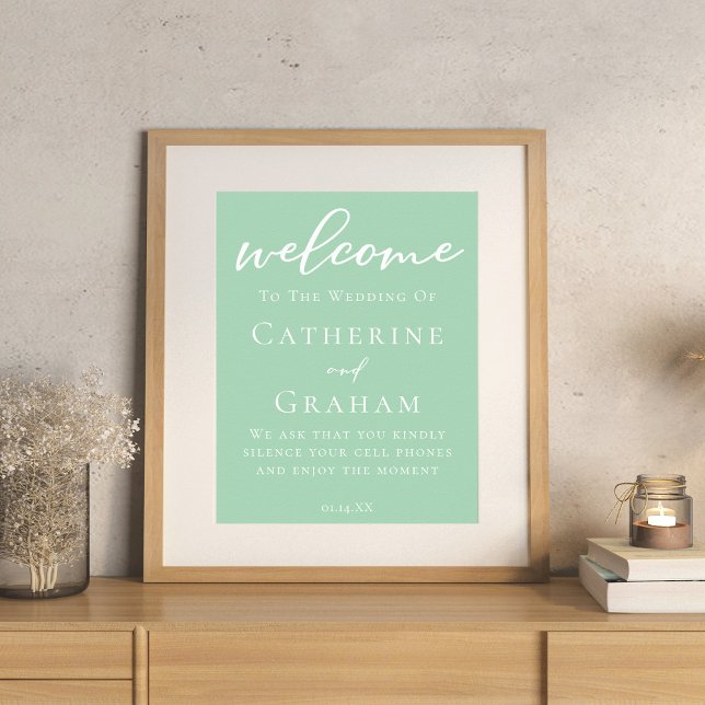 Mint Green White Typography Personalized Wedding Poster (Creator Uploaded)
