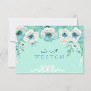 Mint Green & White Watercolor Flowers Thank You Card
