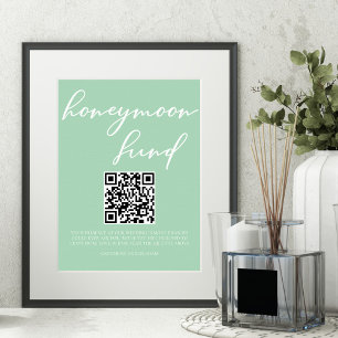 Mint Green White Wedding Honeymoon Fund QR Code Poster