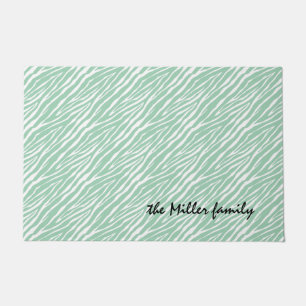 Mint Green White Zebra Print Doormat