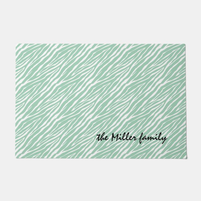 Mint Green White Zebra Print Doormat (Front)