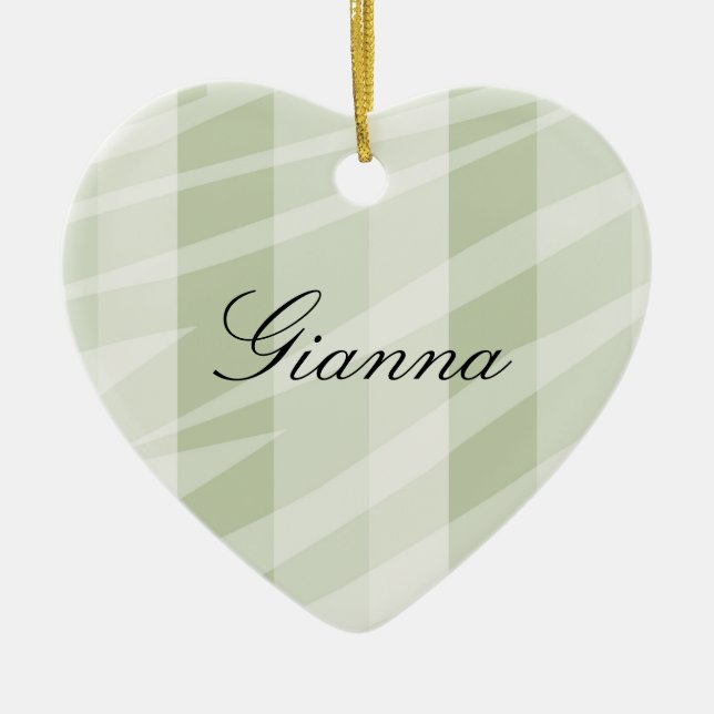 Mint Green White Zebra Stripes Ceramic Ornament (Front)