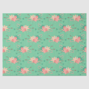 Mint Green with Coral Flowers and Arrows Decoupage Tissue Paper