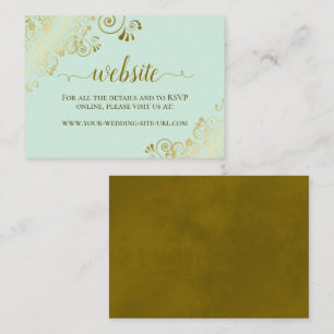Mint Green with Gold Floral Curls Wedding Website Enclosure Card