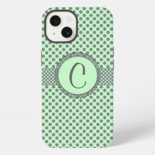 Mint Green with Grey Polka Dots-Monogram STaylor  iPhone 13 Case