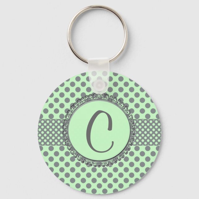 Mint Green with Grey Polka Dots-Monogram STaylor Keychain (Front)