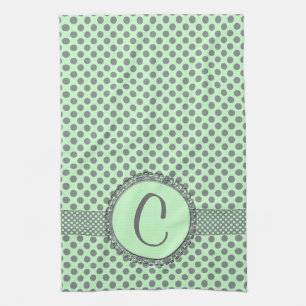 Mint Green with Grey Polka Dots-Monogram STaylor Kitchen Towel