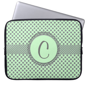 Mint Green with Grey Polka Dots-Monogram STaylor Laptop Sleeve