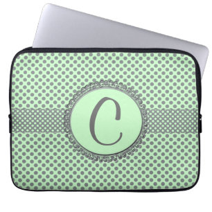 Mint Green With Grey Polka Dots-Monogram STaylor Laptop Sleeve