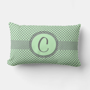 Mint Green with Grey Polka Dots-Monogram STaylor Lumbar Pillow