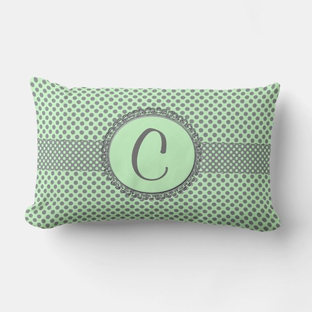 Mint Green with Grey Polka Dots-Monogram STaylor Lumbar Pillow (Front)
