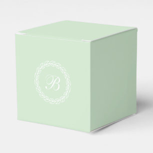 Mint Green with White Laurel Wreath with Monogram Favor Box