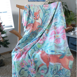 Mint Green Woodland Animal Deer Fox Rabbit Large  Tapestry
