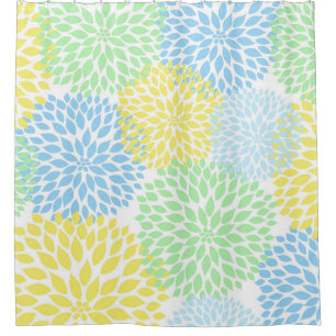 Mint Green Yellow Blue Floral Dahlias blossoms