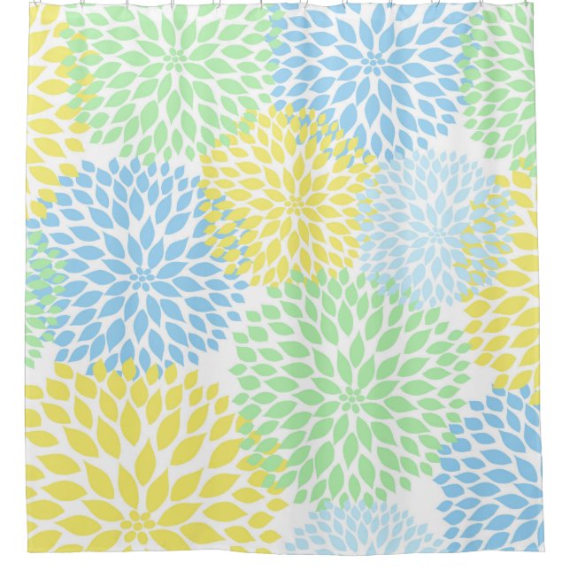 Mint Green Yellow Blue Floral Dahlias blossoms (Front)