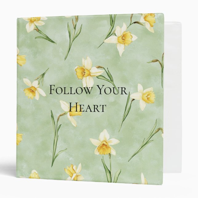 Mint Green Yellow Daffodil Flowers Binder (Front/Inside)