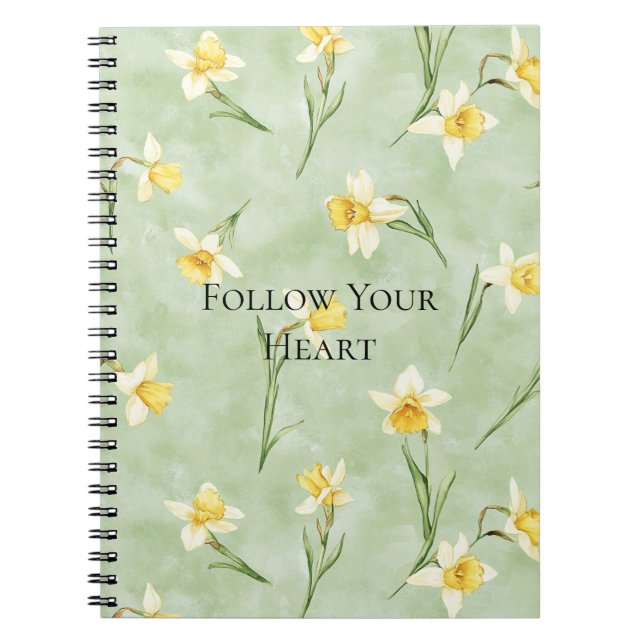 Mint Green Yellow Daffodil Flowers Notebook (Front)