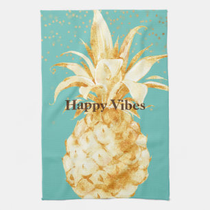 Mint Green Yellow Gold Pineapple Kitchen Towel