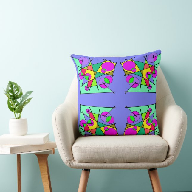 Mint Green Yellow Pink On Purple Abstract 1 Throw Pillow (Chair)
