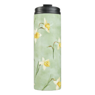 Mint Green Yellow White Daffodil Flowers Birthday Thermal Tumbler