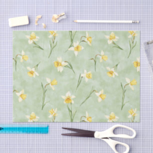 Mint Green Yellow White Daffodil Flowers Birthday Tissue Paper