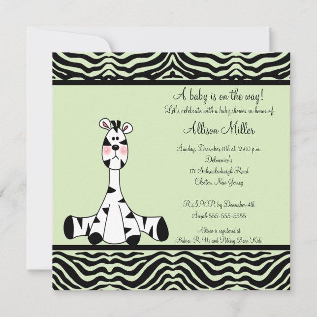 Mint Green Zebra Neutral  Baby Shower Invitation (Front)