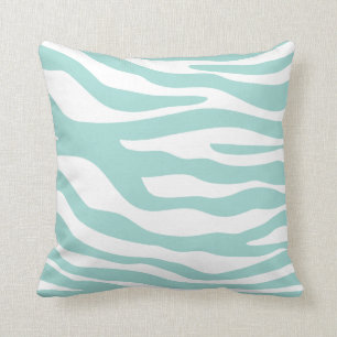 Mint Green Zebra Print Pattern Throw Pillow