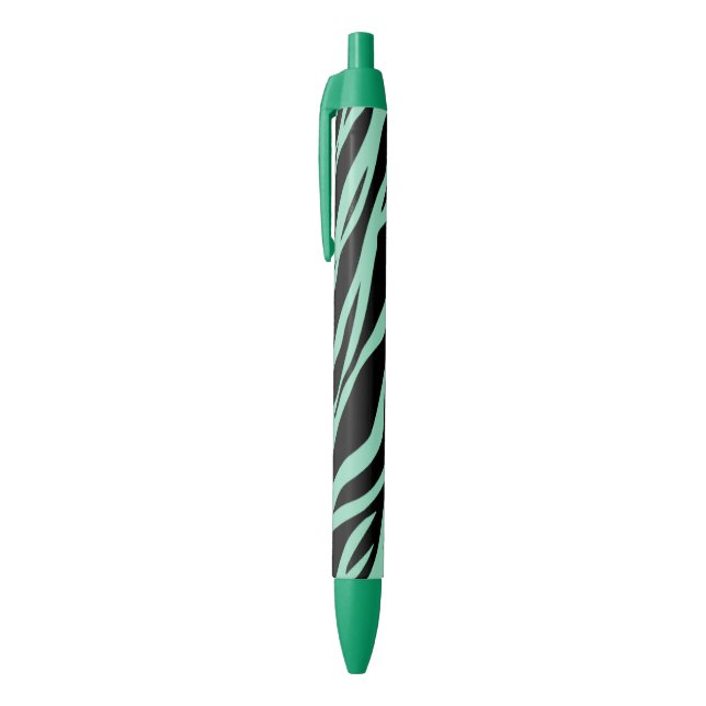 Mint Green Zebra Striped Black Ink Pen (Top (Vertical))