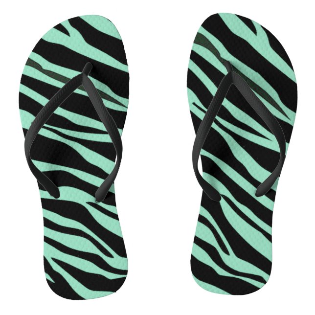 Mint Green Zebra Striped Flip Flops (Footbed)